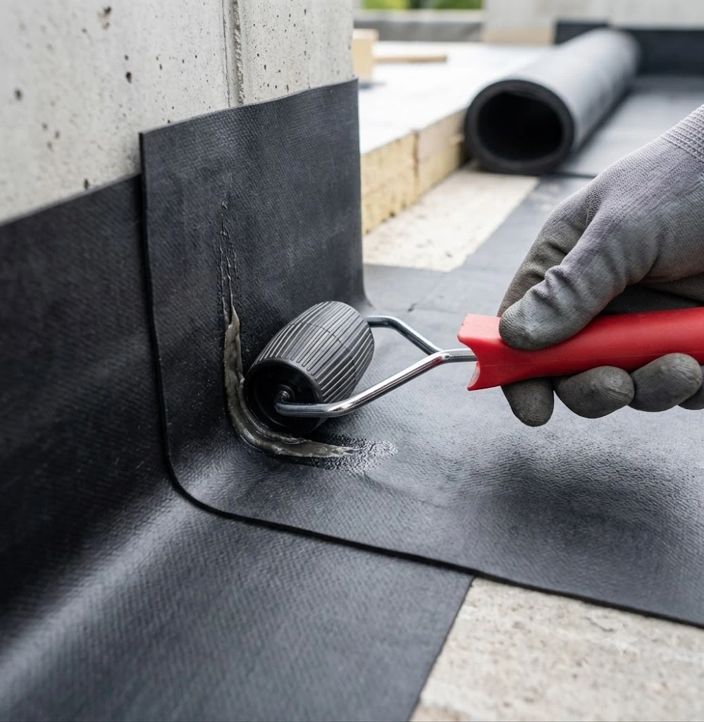Cylindryczna rolka dociskowa 50 mm do łączenia i uszczelniania membran hydroizolacyjnych EPDM lub bitumicznych.