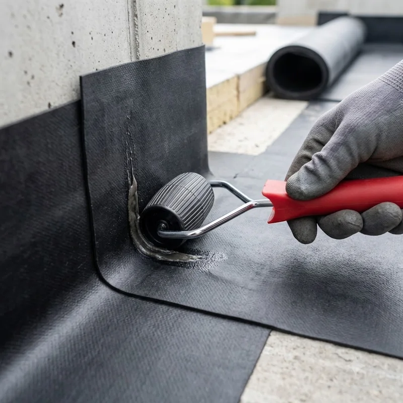 Cylindryczna rolka dociskowa 50 mm do łączenia i uszczelniania membran hydroizolacyjnych EPDM lub bitumicznych.