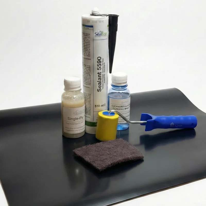 Zestaw naprawczy EPDM: podkład, uszczelniacz 5590, łata 45x45cm i wałek do membran dachowych
